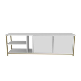 DECOROTIKA Primrose Modern 160 cm Wide TV Stand Console Cabinet - Three Shelves and Two Cabinets (Gold/White)