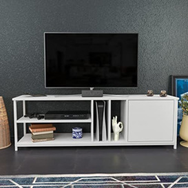 DECOROTIKA Oneida Modern 160 cm Wide TV Stand Console Cabinet - Four Shelves and One Cabinet (White)