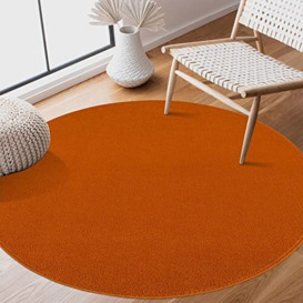 SANAT Short Pile Living Room Rug - Plain Modern Rugs for Bedroom, Study, Office, Hallway, Children's Room and Kitchen - Orange, 120 cm Round