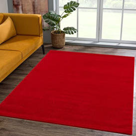 SANAT Short Pile Living Room Rug - Plain Modern Rugs for Bedroom, Study, Office, Hallway, Children's Room and Kitchen - Red, 140 x 200 cm