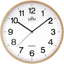 MPM Quality Wood Imitation Wall Clock, Plastic Frame with Wood Effect in Light Brown, Quartz Movement, Smooth Drainage, Perfect as Wall Clock, Wooden Wall Clock, Kitchen, Living Room Wall Clock
