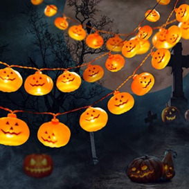 Halloween Decorations 16.4Ft 30LED Pumpkin String Lights, Battery Operated 2 Modes Light Halloween Decor Clearance for Home Indoor Outdoor Halloween Thanksgiving Festival Costumes Party Decorations