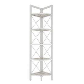 DECOROTIKA Remo Modern 160 cm Corner Unit Bookshelf Bookcase - Decorative Corner Shelving Unit - Colour Options (White Marble Effect/White)