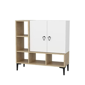 DECOROTIKA Platin Square Scandinavian Style Cupboard - 5 Shelves and 2 cabinets - Limited Edition - Colour Options (Oak Pattern/White)