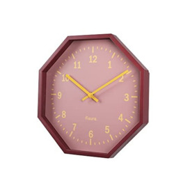 FISURA - Original Octagonal red Wall Clock. Modern Wall Clock Kitchen. Non Ticking Wall Clock 30 centimetres Diameter. ABS and Glass. 1 AA Battery.
