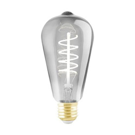 "EGLO Dimmable E27 LED, vintage spiral filament light bulb, piston-shaped Edison lamp for retro lighting, 4 watt, 100 lumen, warm white glow, black transparent, 2000k, ST64, Ø 2.5"""