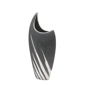 Dekohelden24 Elegant Modern Decorative Designer Ceramic Curved, in Silver Grey, Dimensions (L x W x H): Approx. 12.5 x 8 x 29 cm, Oval vase, 29 cm