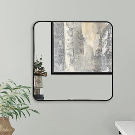 Americanflat 60 cm Square Black Frame Mirror with Rounded Corners - Aluminium Framed Wall Mirror for Bedroom, Bathroom, and Living Room - Large Mirror for Wall with Hanging Hardware