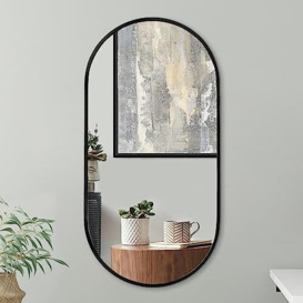 Americanflat 50x100 cm Black Oval Mirror - Aluminium Framed Large Oval Mirror - Black Bathroom Mirror - Wall Mirror for Living Room and Bedroom - Hanging Mirror with Modern Rounded Frame