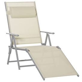 Outsunny Steel Fabric Sun Lounger Outdoor Folding Chaise Lounge Chair Recliner with Portable Design & 7 Adjustable Backrest Positions - Beige