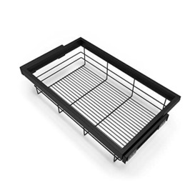 Emuca - Kit of wire basket and rack with soft-close slide for closets, adjustable, module 800mm (31,5 inch), Textured black painted