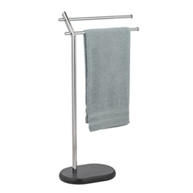 WENKO Puro towel rack, free-standing towel rack or clothes rail with heavy base plate made of polyresin in granite look, chrome frame with 2 tiered bars, anthracite