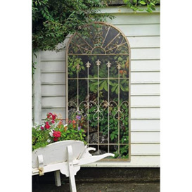 MirrorOutlet New Large Gothic Designed Arched Stone Coloured Outside Garden Wall Mirror, Ivory, 5ft3x 2ft6 190cm X 75cm