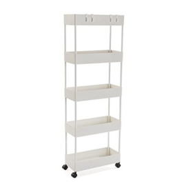 Versa Skuvoy Auxiliary Bathroom Cabinet, Shelf Cart with 5 Shelves and Wheels, Measures (H x L x W) 116 x 18 x 40 cm, PVC, White