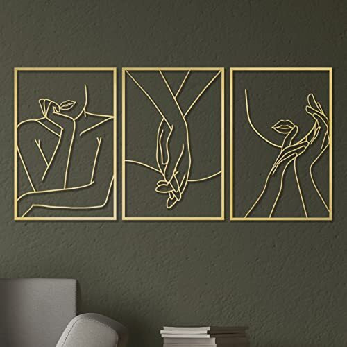 "Vivegate Gold Minimalist Female Body Single Line Metal Wall Art Decor - 18""X12"" 3 Packs Gold Women Body Abstract Minimalist Lines Wall Signs for Hanging Bedroom wall decor"