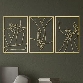 "Vivegate Gold Minimalist Female Body Single Line Metal Wall Art Decor - 18""X12"" 3 Packs Gold Women Body Abstract Minimalist Lines Wall Signs for Hanging Bedroom wall decor"