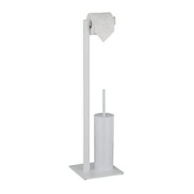 Relaxdays WC Accessories Set, Standing Toilet Paper, Replaceable Brush & Holder, HxWxD: 72 x 20 x 20 cm, White, 100% steel