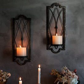 Candle Sconce(Set of 2)-Metal Wall Decorations-Rustic Home Decor-Wall Candle Sconces-Gold Black Wall Sconces