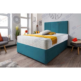 Sleep Factory's Luxury Teal Plush Divan Bed with Memory Sprung Mattress and Matching Empire Headboard 6.0FT (Super King) 2 Drawers Same Side