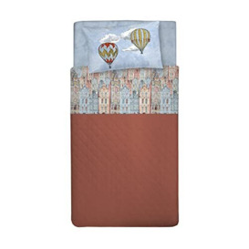 PENSIERI DELICATI Single Bed Sheet Set, 100% Cotton, 90 x 200 cm Single Bed Sheet Set, Includes Bottom Sheet, Top Sheet and 1 Pillowcase, Made in Italy, Orange Flying Pattern