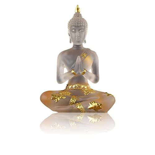 Buddha Statue Ornaments Chinese Feng Shui Sculpture Lucky Sculpture Home Art Ornaments Room Ornaments Gift Series Zen Pendulum Buddha Statue Sitting Posture Resin Health Buddha Statue (White)