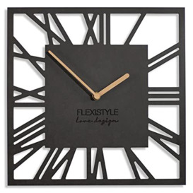 FLEXISTYLE Modern wall clock natural square 30cm wooden hands roman digits for living room bedroom silent non ticking