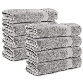 Komfortec Set of 8 hand towels, 50 x 100 cm, made from 100% cotton, 470 g/m², terry towelling, soft, silver