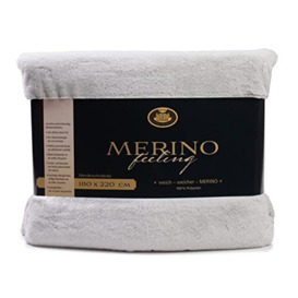 Gözze - Cosy Blanket, Merino Feel, Reversible, Heavy Weight 600 g/m², 180 x 220 cm - Silver