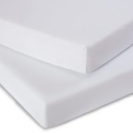 Clair de Lune - Micro-Fresh® 2 Pack White Fitted Cot Sheets - 124.5 x 60.5 cm - 100% Cotton Universal Elasticated Fit