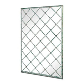 Large Metal Rustic Rectangle Lattice Window Garden Mirror Green 122cm X 81cm