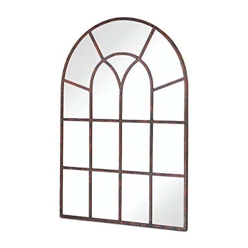 MirrorOutlet Large Metal Rustic Arched Shaped Window Garden Outdoor Mirror 90cm X 60cm, Bronze (GM095)