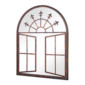 MirrorOutlet Large Metal Rustic Arched Shaped Window Garden Outdoor Mirror 89cm X 69cm, Bronze, GM094