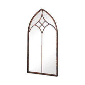 MirrorOutlet Large Metal Rustic Arched Shaped Window Garden Outdoor Mirror 100cm X 49cm, GM096, Bronze
