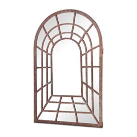MirrorOutlet Large Metal Rustic Arched Shaped Window Garden Outdoor Mirror 77cm X 50cm, GM098, Bronze