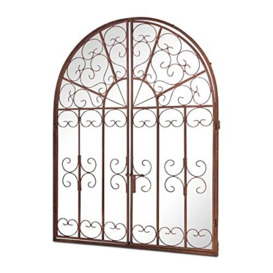 MirrorOutlet Large Metal Rustic Arched Window Garden Mirror Opening 89x70cm open to 135cm, Bronze, GM104
