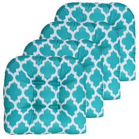 "Sweet Home Collection Patio Cushions Outdoor Chair Pads Premium Comfortable Thick Fiber Fill Tufted 19"" x 19"" Seat Cover, 4 Count (Pack of 1), Tessa Teal 12"