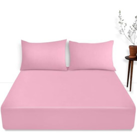 "Extra Deep Fitted Single Bed Sheet- Polycotton Plain Dyed Hotel Quality Bedding- 16""/40 cm Fitted Sheet- Pink"