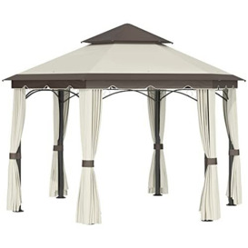 Outsunny 3.4m Hexagonal Metal Gazebo Garden Pavilion Outdoor Marquee Canopy Wedding Party Tent Shelter w/Sidewall Panels