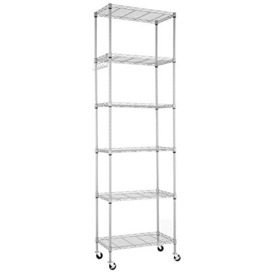 Himimi 6-Tier Wire Shelving Unit with Wheels,Height Adjustable, Heavy Duty Standing Storage Shelf with Hook for Bathroom Kitchen Garage Bedroom Silver