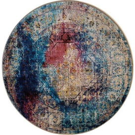 Muratap Classic Oriental Picasso Heriz Rug – Traditional Oriental Persian Rug Modern Vintage Decoration Living Room – Oeko-Tex – Size: 133 cm – Round – Colour: Multicoloured