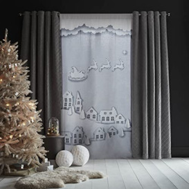 Catherine Lansfield Santa's Christmas Roof Tops Cotton 46x90 Inch Slot Top Curtain Panel Grey