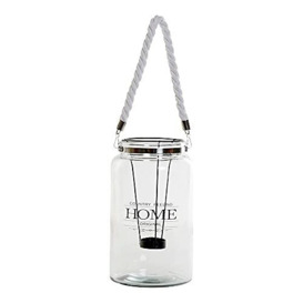 DKD Home Decor Brand Candle Holder White Black Transparent Metal Glass Rope (16 x 16 x 27.5 cm) (Reference: S3016438)