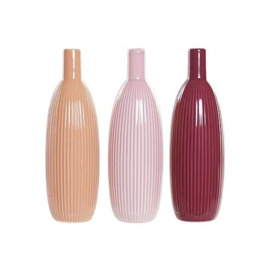 DKD Home Decor Pink Porcelain Shabby Chic Coral Terracotta Vase (3 Pieces) (10 x 10 x 32 cm) (Reference: S3020375)