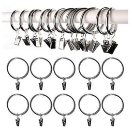 Silver Curtain Pole Rings with Clips 28mm Metal Curtain Hanging Rings Attaching clips or Hooks Sliding Eyelet Rings & Clips Pack of 10.