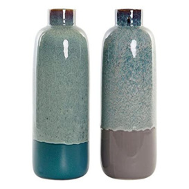 DKD Home Decor Blue Green Porcelain Boho Vase (2 Pieces) (12 x 12 x 35 cm) (Reference: S3014414)