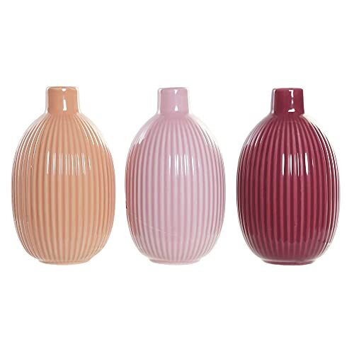 DKD Home Decor Pink Porcelain Shabby Chic Coral Terracotta Vase (3 Pieces) (10.5 x 10.5 x 18.3 cm) (Reference: S3020377)