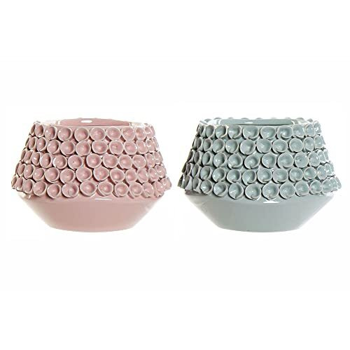 DKD Home Decor Pink Turquoise Mediterranean Stoneware Vase (2 Pieces) (20 x 20 x 13 cm) (Reference: S3020526)