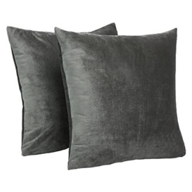 Sienna 2 Pack of Matte Velvet Cushion Covers Soft Plush Plain Chair Sofa Bed Home Decor, Charcoal Grey - 45 x 45cm