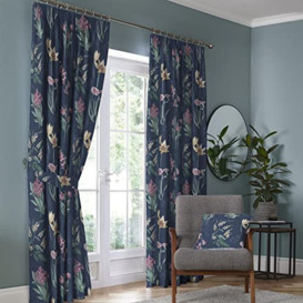 "Dreams & Drapes And Drapes Design - Caberne - 100% Cotton Pair of Pencil Pleat Curtains With Tie-Backs - 66"" Width x 72"" Drop (168 x 183cm) in Navy"