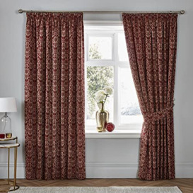 "Dreams & Drapes Woven - Hawthorne - Jacquard Pair of Pencil Pleat Curtains With Tie-Backs - 66"" Width x 72"" Drop (168 x 183cm) in Burgundy"